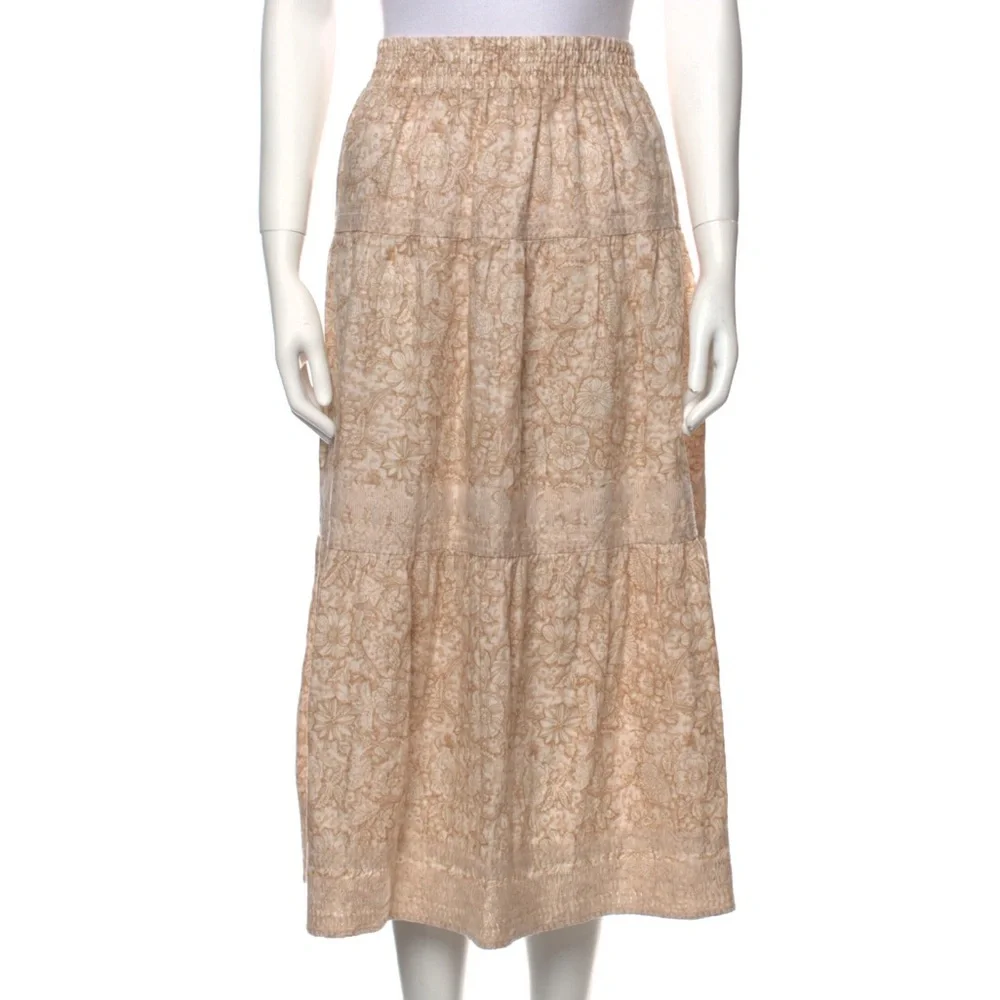 Magaschoni Elegant Cream Floral Skirt with Lace Detail Size L
